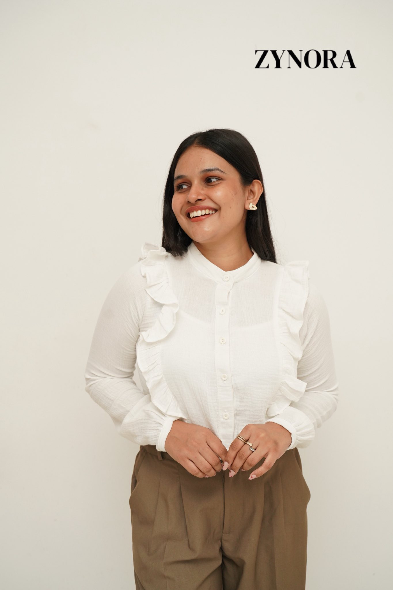 Women's White Serene Ruffle Blouse